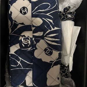 Chanel Blue and White Floral Quilted Bag